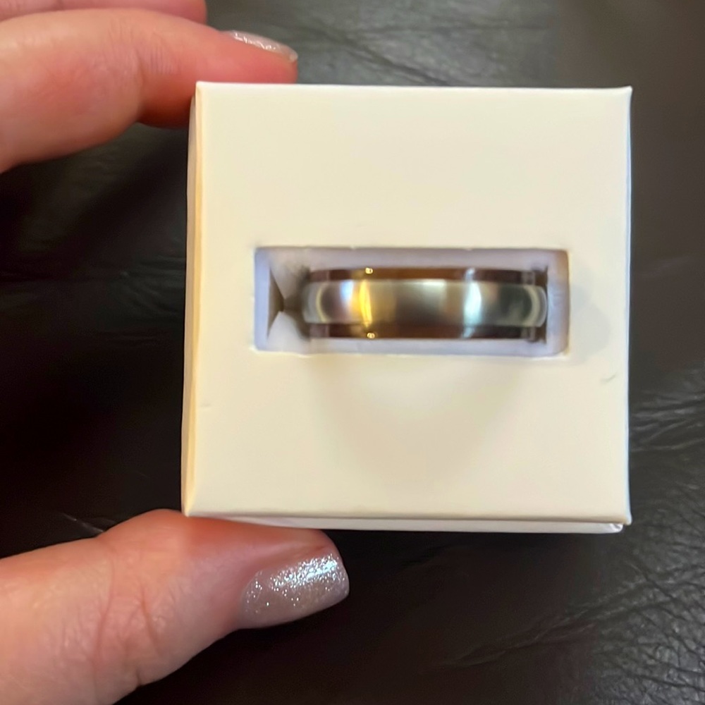 Mens ring size 12 titanium and whiskey barrel wood